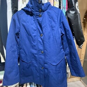 Kristen Blake Blue Zip Snap Trench Mid-Length Trench/Utility Jacket Size Small